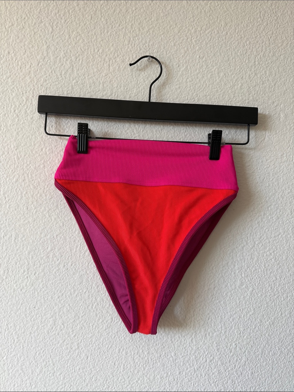 Beach Riot High-Waist Colorblock Bikini Bottoms in Pink and Red